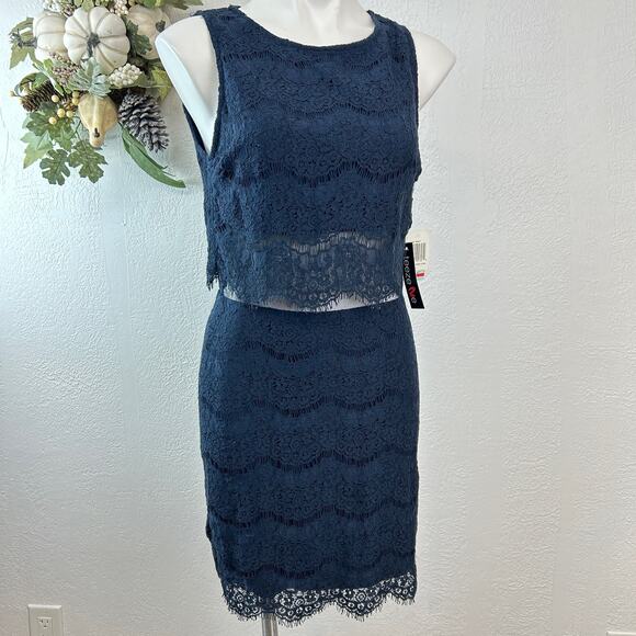 Teeze Me Dresses & Skirts - Teeze Me Lace Cocktail Dress - Navy